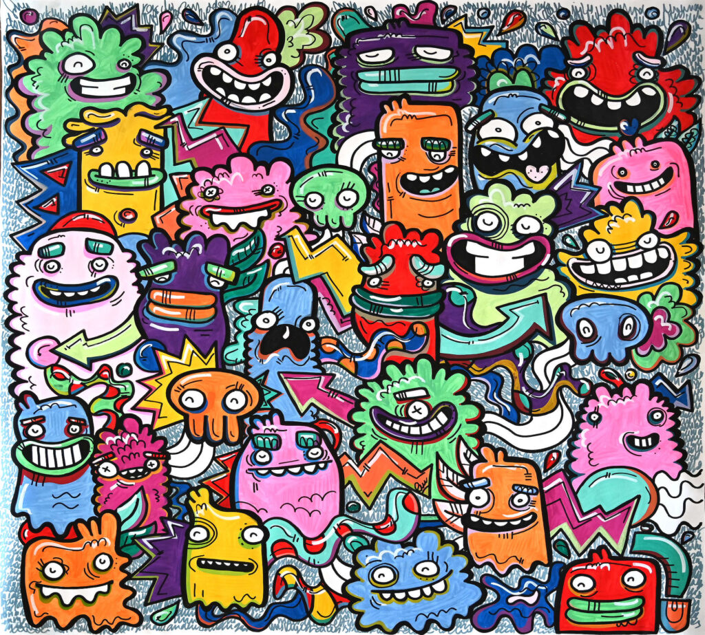 QuirkyThoughtMachine, contemporary painting by German artist Fatin Rahmouni
